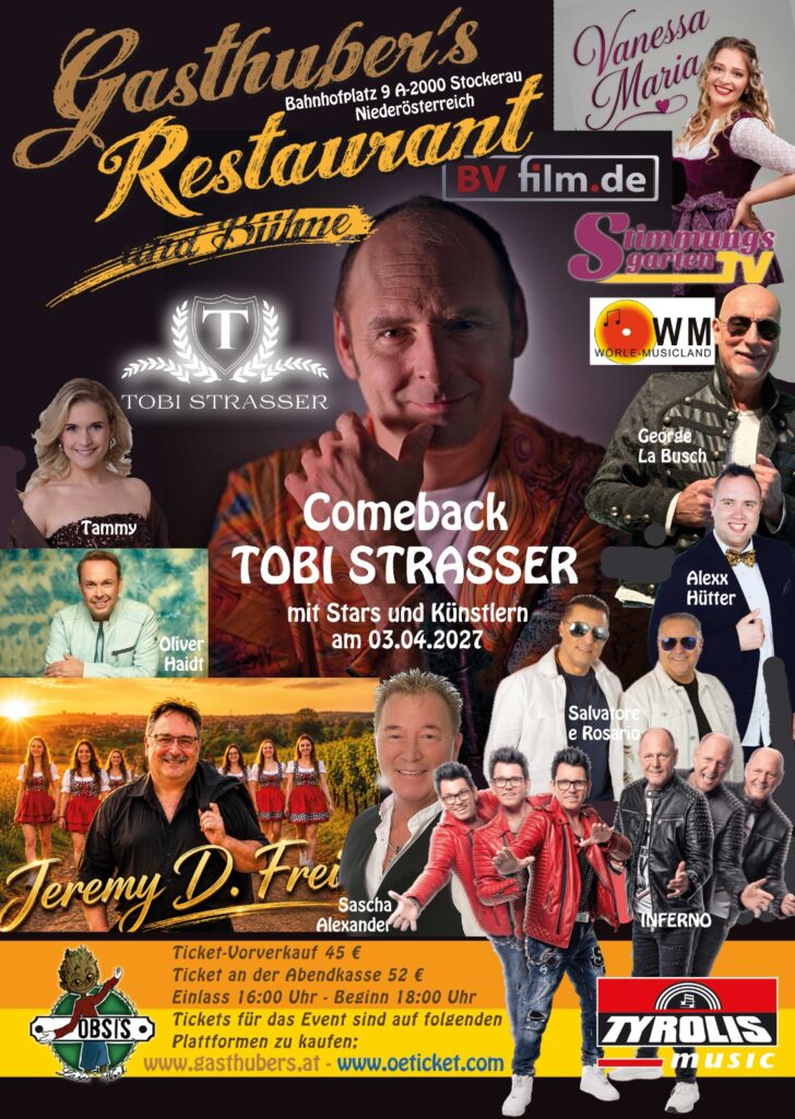 Das Comeback von Tobi Strasser @ Gasthuber`s Restaurant und Bühne